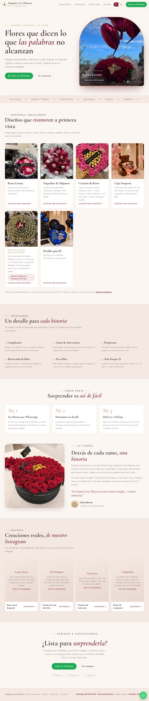 Página de Surprise Love Flowers en teléfono móvil: versión móvil del sitio